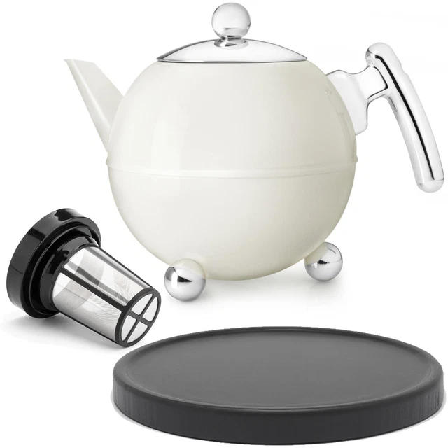 Bredemeijer Teekanne Set 1.2 L Edelstahl creme & Tee-Filter & Untersetzer sw