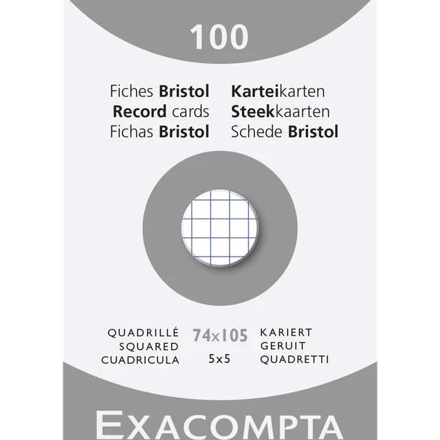 Exacompta 10x Karteikarten A7 kariert, Faltschachtel mit 100 Stück, Weiß, 13200B