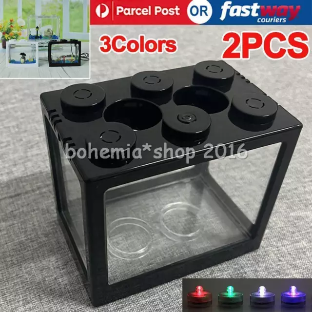 X2 Mini Aquarium LED Light Lamp Clear Fish Tank Box Betta Desktop Decor Gifts OZ
