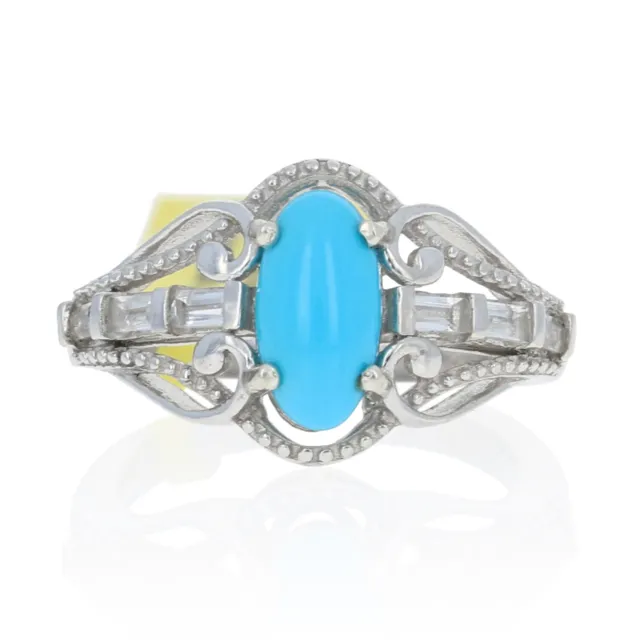 NEW Cabochon Cut Turquoise Ring - Sterling Silver w/ White Topaz Accents