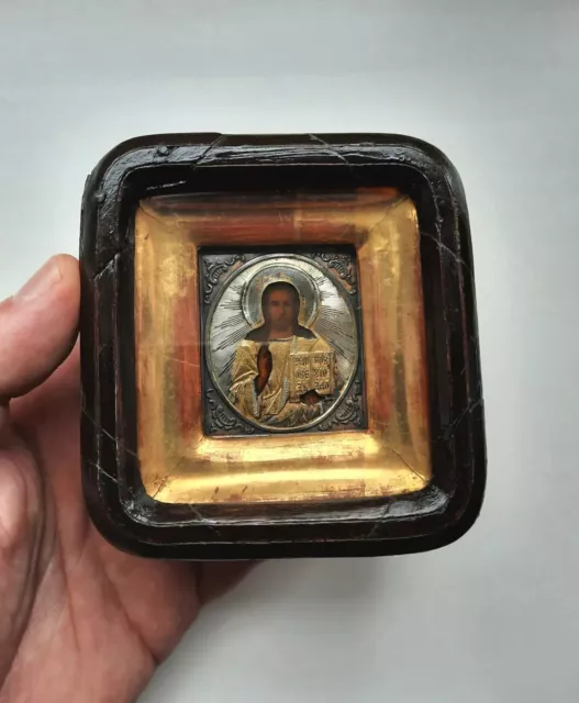 Antique Miniature Icon Jesus Christ Silver 84 Sterling Vintage