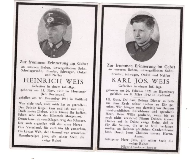 org.Sterbebild ,WK2   Brüder   gef.1941/42  im Osten ,  aus Horstmar