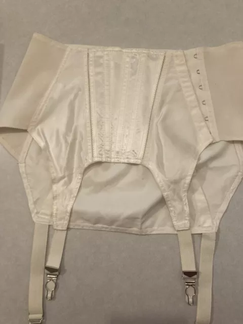 Vintage 50’s 60’s garter belt pin up satin ivory white girdle S/M corset waist