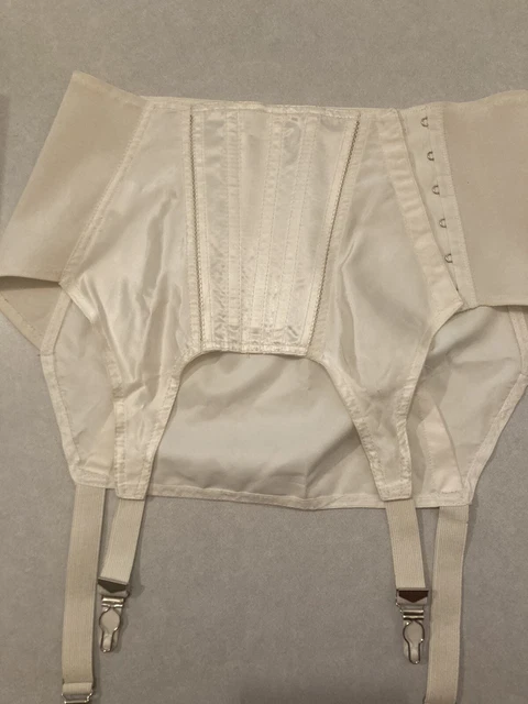 VINTAGE 50’S 60’S garter belt pin up satin ivory white girdle S/M
