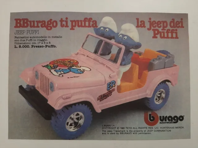 Pubblicità originale Advertising  anni 1983 Jeep BBurago Puffi