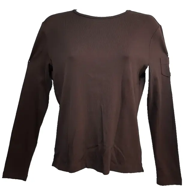 LAUREN RALPH LAUREN Petite Women T Shirt Size S Brown Long Sleeve Ribbed Knit