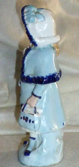 Rare Antique Victorian Staffordshire Figure Girl in Blue & White, Fairing c1880 3