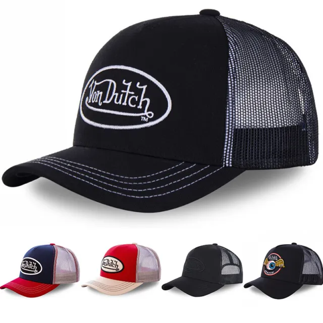 Men VON DUTCH Embroidery Adjustable Trucker Hat Breathable Mesh Snapback Cap