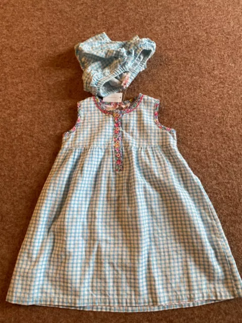 Brand New With Tags Cath Kidston Baby Girls Blue Check dress with pants 12-18m