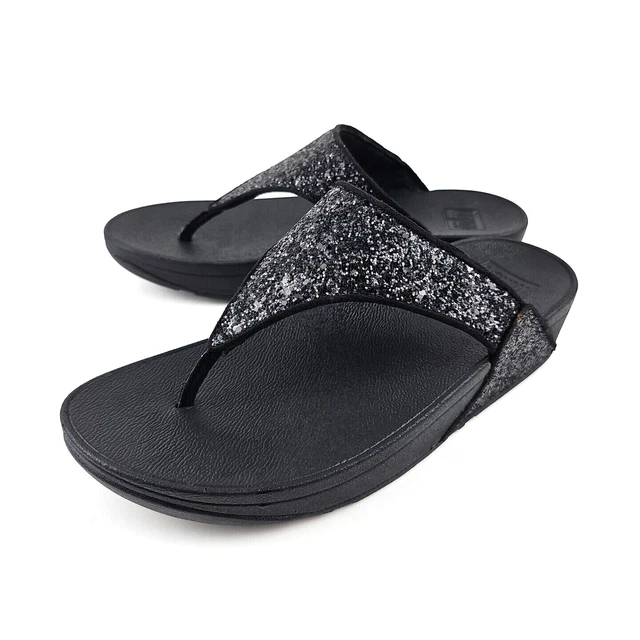 Fitflop Women's Thong Sandals LuLu Glitter Toe X03-339 Black US Women 8