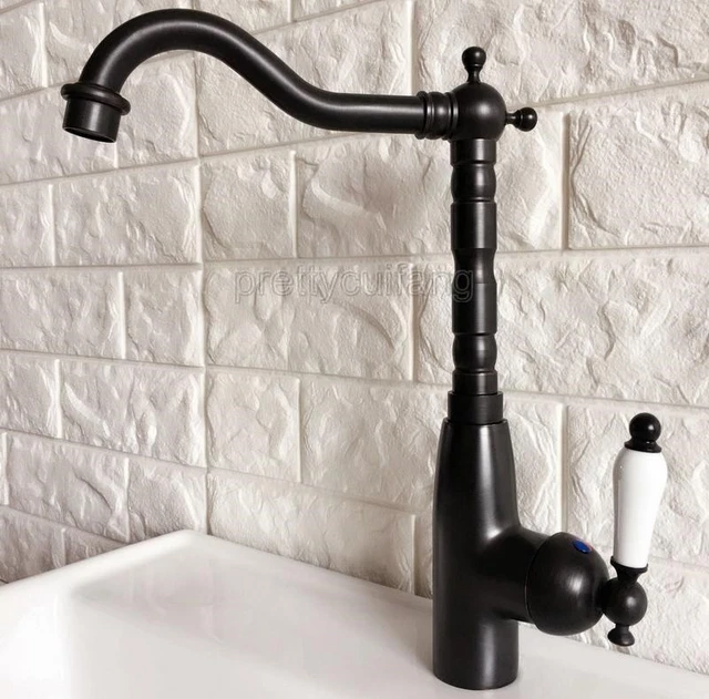 Grifo mezclador fregadero giratorio de baño de latón negro grifo lavabo Pnf370