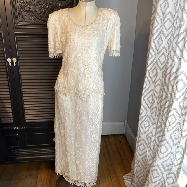 Scala white hand beaded dress church mother of the bride wedding XL