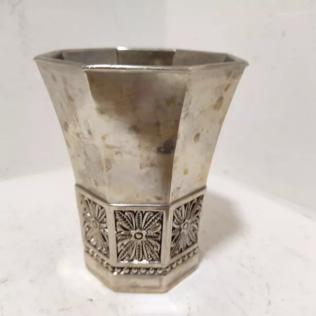 Vintage Fine Etched Silver Plated Wine Judaica Jewish Israel Cup For Kiddush