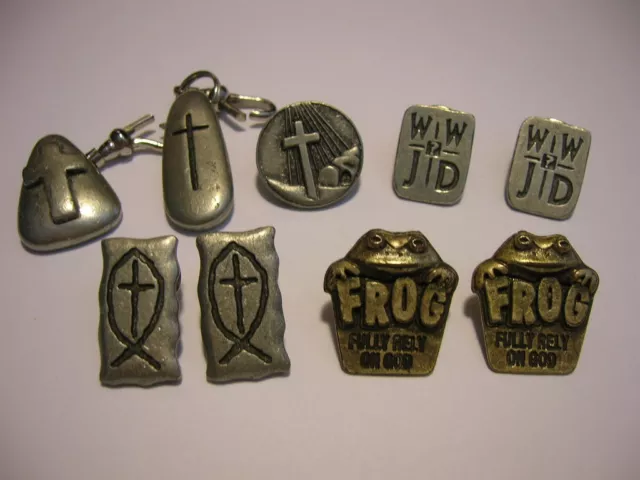 Religious Pins & Fobs, 3 Cross, 2 Wwjd, 2 Frog, 2 Fobs.