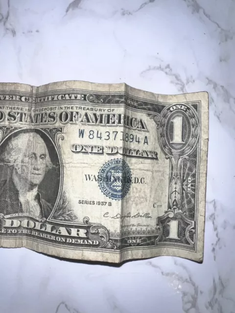 1957 Silver Certificate Rare Dollar Bill Blue Seal Old US Bill $1 Money Series B 4
