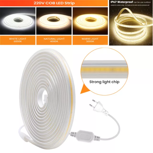 Tira LED COB 220V 230V Stripe Band manguera de luz barra cadena autoadhesiva