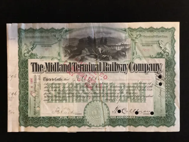 Midland Terminal Railway Co. COLORADO Stock Certificate #6 Issued April  4th1896