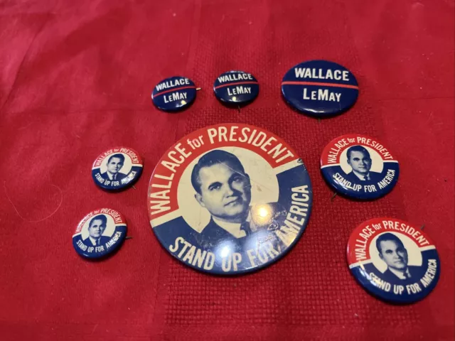 Lot Of 8 George Wallace Lemay presidential political campaign pins buttons