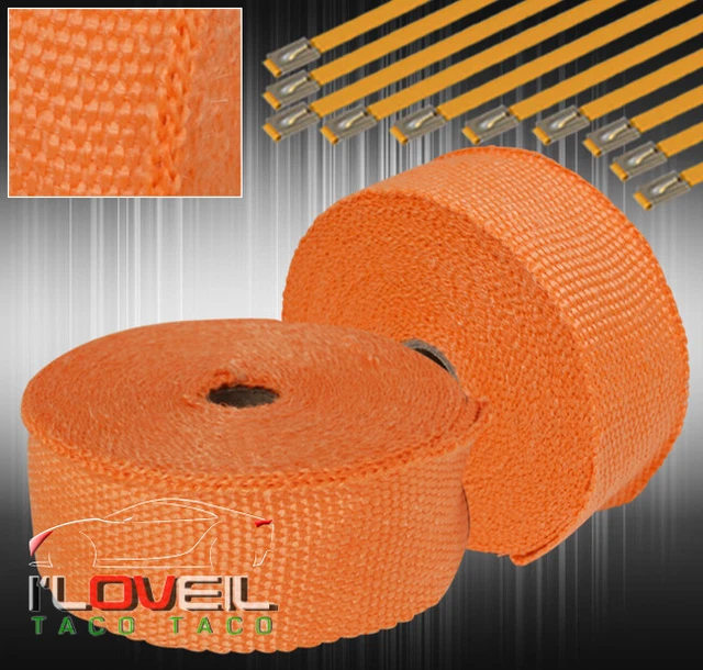 360"/30Ft High Temp Pipe Turbo Heat Wrap Muffler Header Jdm Orange