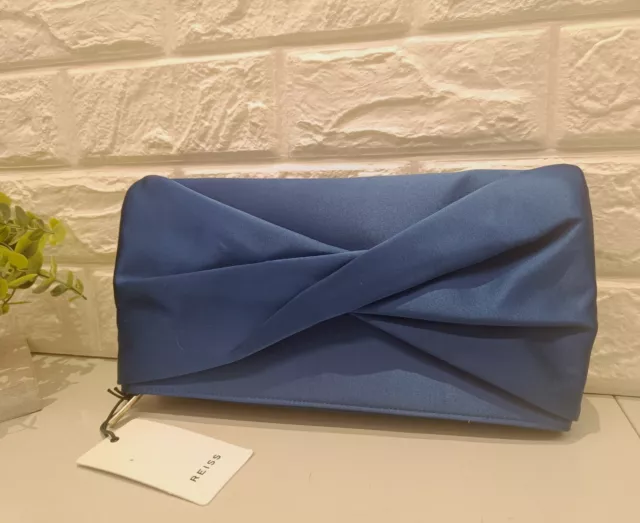 Women's Reiss Beau Satin Blue Sapphire Clutch Bag Handbag  Chain Strap BNWT