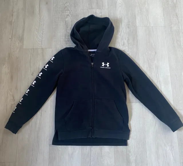 UNDER ARMOUR Boys Black Loose Fit Full Zip Hoodie Size YXL Age 12-13