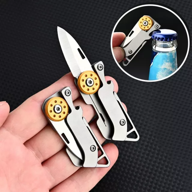 D2 Stainless Steel Folding Blade Knife Bottle Opener Pocket Keychain Knife EDC