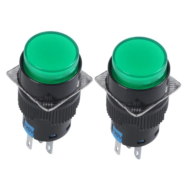 2X AC 250V 5A SPDT 1NO 1NC 5-Pin Power Shock Push Button Switch with 220V LED-N3C5
