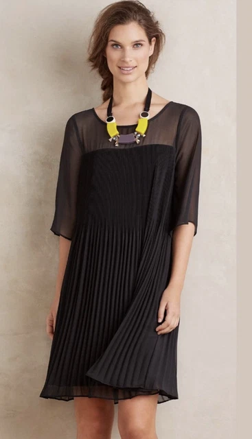 ANTHROPOLOGIE EDIE SWING DRESS BY MAEVE Pleated Black Size 4 $178 EUC  $24.99 - PicClick