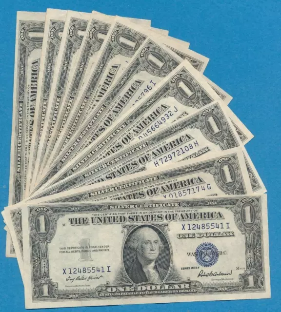 10-$1.00 1935 Mixed Series Silver Certificates  Lightly Circulated  Dealers Lot