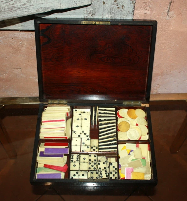 JEU DE DOMINOS Ancien En Os Et Bois Noirci EUR 20,00 - PicClick FR