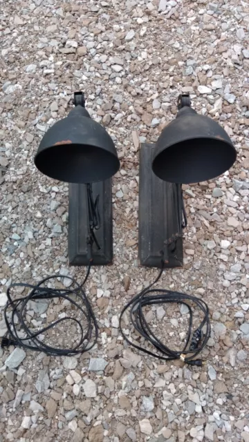 2 Reclaimed Vintage Industrial Scissor Wall Lamp Work Light Matte Black Patina.