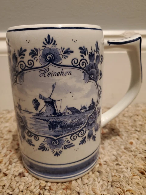 Vintage Heineken Hand Painted Delft Blue Stein Beer Mug Made in Holland