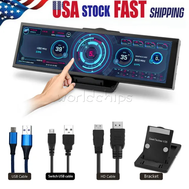 8.8" Long Strip TFT LCD Touch Screen 1920*480 USB-HDMI Sub-Display Monitor USA