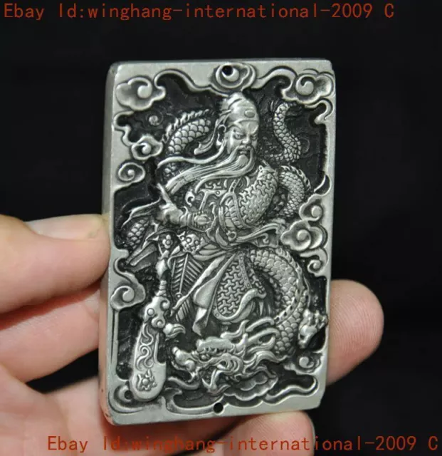 collect old China Tibetan silver guan gong guan yu statue Amulet periapt pendant 2