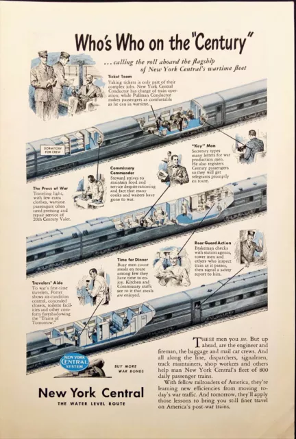 New York Central's Wartime Train Fleet Water Level Route 1945 Print Ad