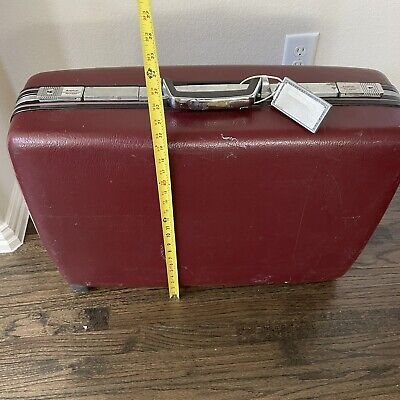 Vintage Hard Shell Case American Tourister Burgandy Wheeled Suitcase Luggage 26”