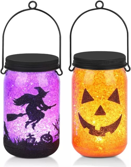 2 Pack Halloween Lanterns Lights Up Pumpkin Witch Decoration Indoor Outdoor Prop