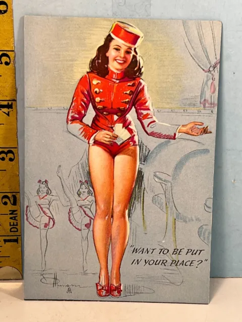 Vintage Pinup Cheesecake Blotter Card KO Munson "Want to be Put in Your Place"