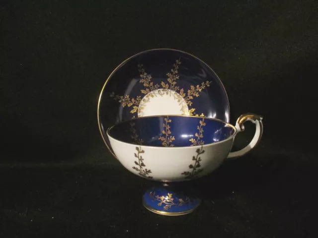 Aynsley 2878 Cobalt Gold Vines Fancy Cup & Saucer Vintage Bone China Made in Eng