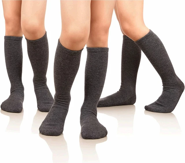 Girls Cotton Knee High Socks School Girls, Pack of 3 Gray, Size 0.0 EXhN