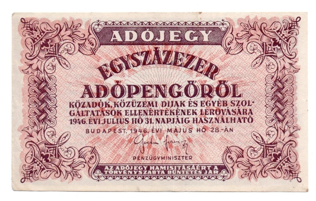 Hungary 100000 adopengo (adópengő) 1946 / extra fine banknote (XF+) / P-144e