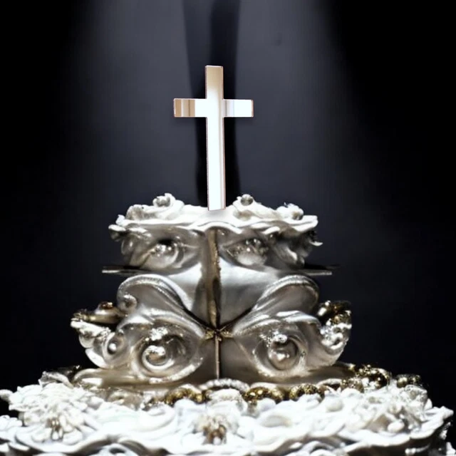 Acryl Kreuz Kuchen Topper - Taufdekoration Silberfarben 10,2 Cm