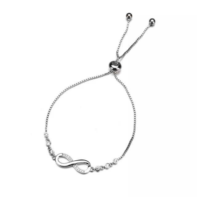 ZARD Infinity Charm CZ Bolo Slider Bracelet In Sterling Silver Plating 2