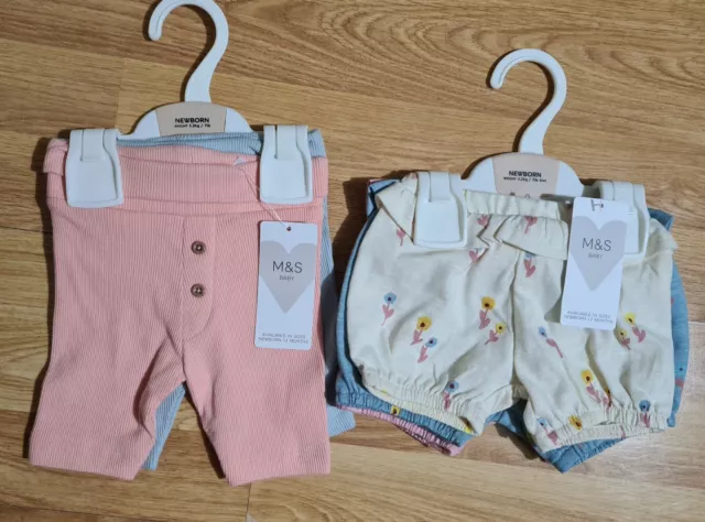 5 piece M&S baby girls SHORTS/LEGGINGS summer bundle NEWBORN pastel/floral BNWT
