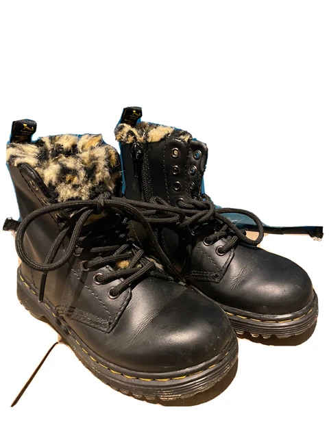 dr martens boots little girl size 11 US leopard fur lined combat boots