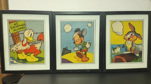 Vintage Walt Disney Cartoon Print Lot - Mickey - Donald - Thumper - Kodak Frames