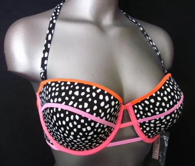 Nwt Victorias Secret Pebble Dot Strappy The Flirt Bandeau Push Up Bikini Top 32D