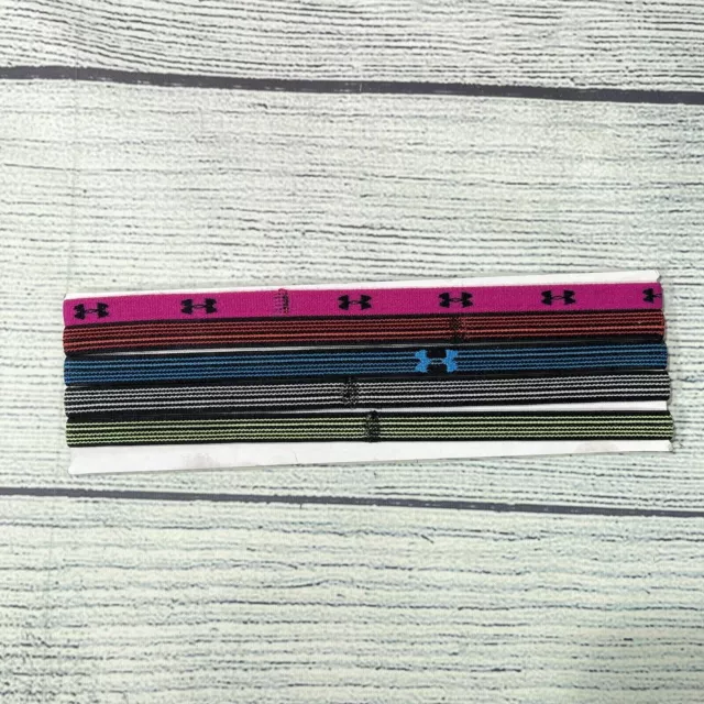 Under Armour Set of 5 Sport Striped HeadBands Pink Orange Blue Green White