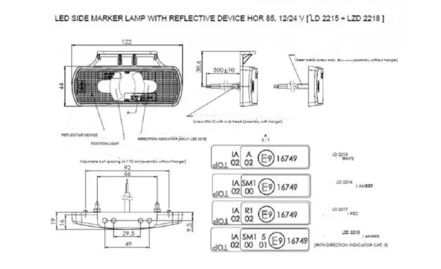 1 X Ámbar 12/24V Luz de Marcador Lateral con Soporte para Volvo Man DAF Renault 3