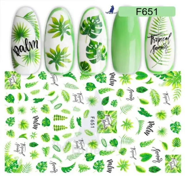 Nail Art Stickers Transfers Self Adhesive Summer Tropical Palm Trees Leaves